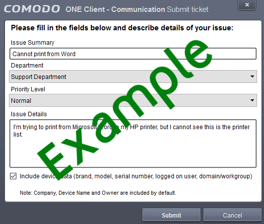 Create Desktop Ticket - Example